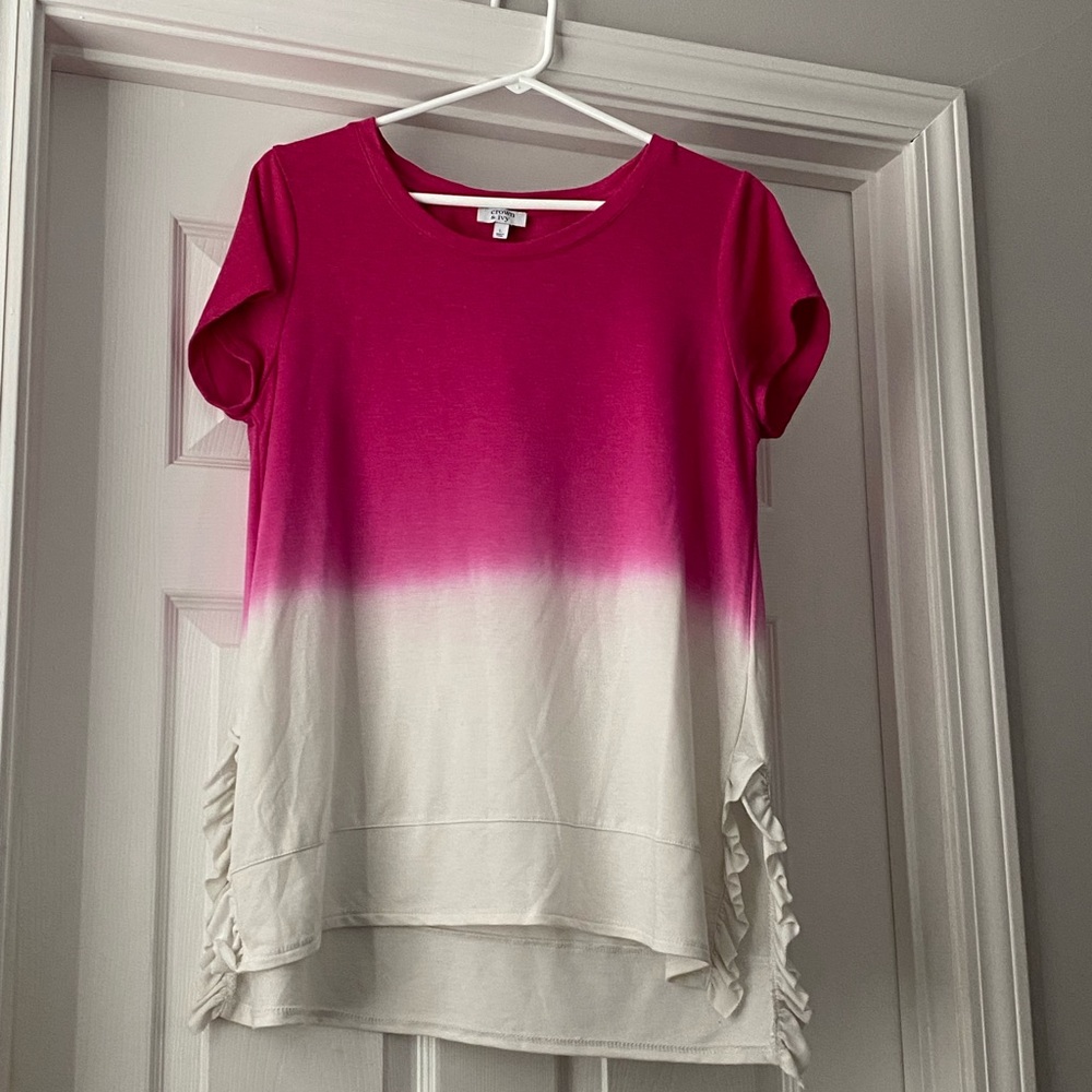 crown & ivy Pink to White Ombre Short Sleeve Tee